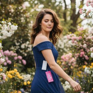 Halston Navy Blue Mermaid Long Formal Off Shoulder Cap Sleeve Dress Size…